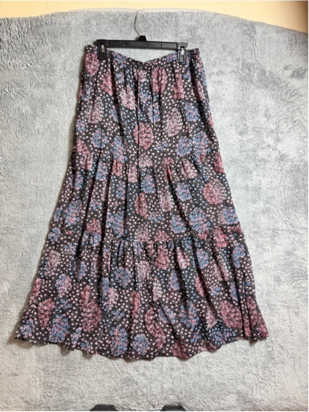 Maeve Black Floral Tiered Maxi Skirt Medium